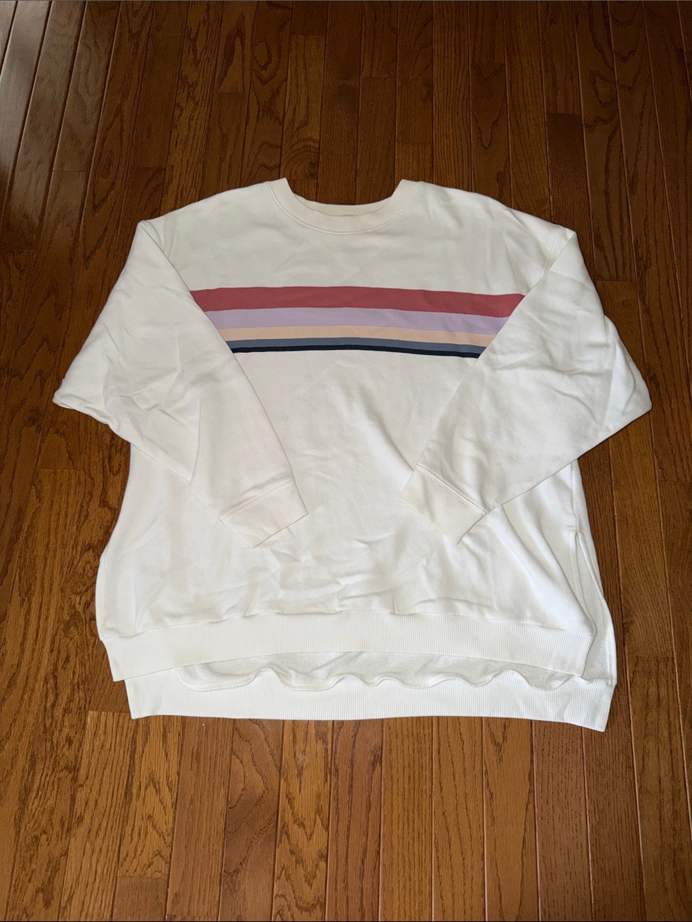 American Eagle Outfitters White Crewneck Sweatshirt with Stripes